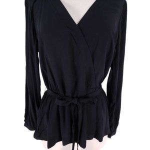 J. Crew Black Peplum top wrap with tie waist